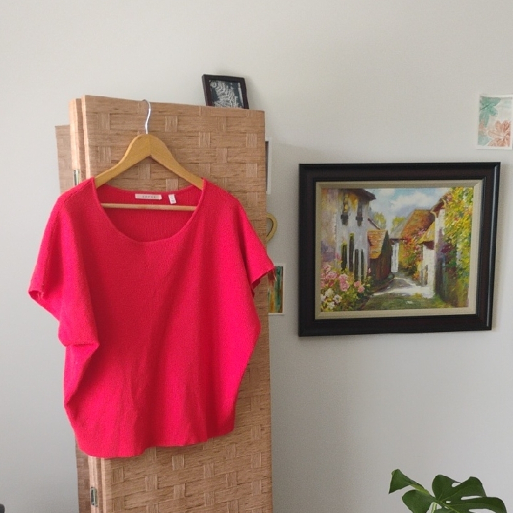 Cyrus Red Boxy Short Sleeve Blouse